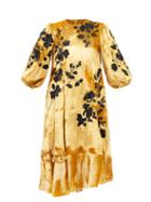 Biyan - Liyah Floral-embroidered Velvet Midi Dress - Womens - Yellow Multi