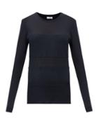 Matchesfashion.com Raey - Double-panel Long-sleeved Cotton-blend T-shirt - Womens - Navy