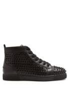 Matchesfashion.com Christian Louboutin - Louis Spike Embellished High Top Leather Trainers - Mens - Black