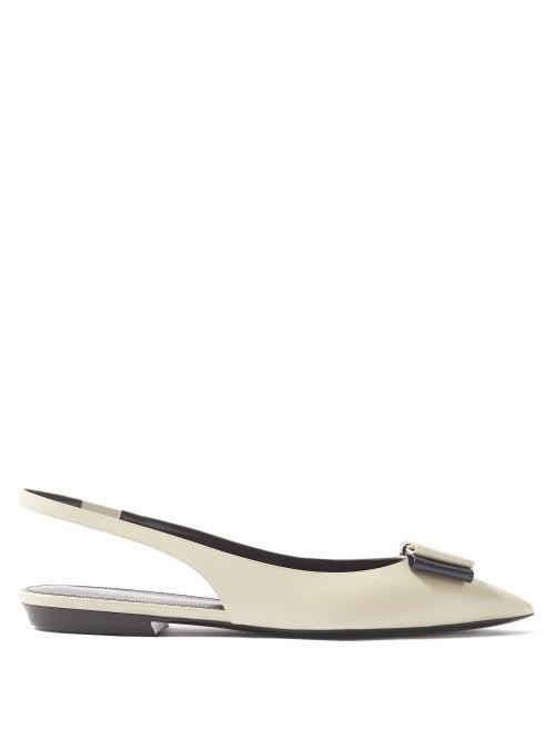 Saint Laurent - Anais Bow-tied Leather Slingback Flats - Womens - White