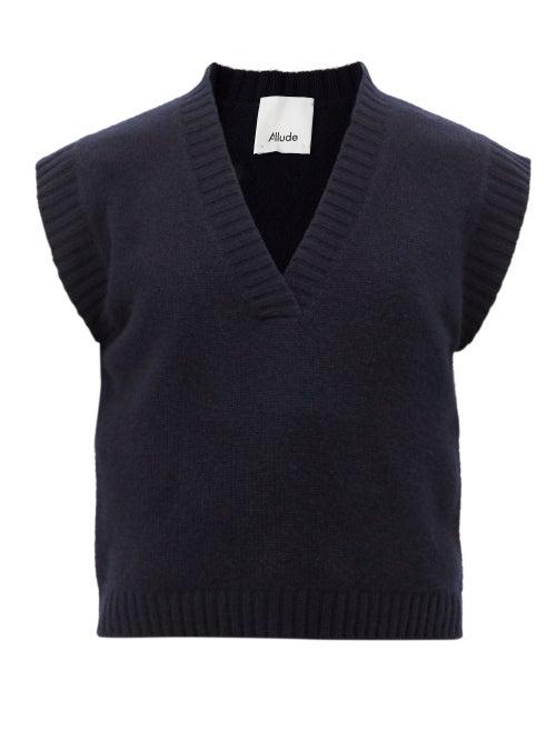 Allude - V-neck Cashmere Sleeveless Sweater - Womens - Navy