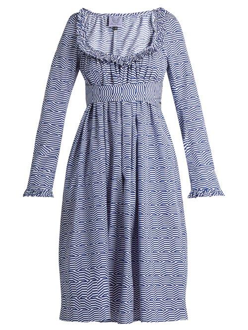 Matchesfashion.com Thierry Colson - Geometric Print Cotton Poplin Dress - Womens - Blue White