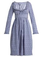 Matchesfashion.com Thierry Colson - Geometric Print Cotton Poplin Dress - Womens - Blue White
