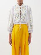 Ale Mais - Juniper Embroidered Organic-cotton Voile Blouse - Womens - Ivory Multi