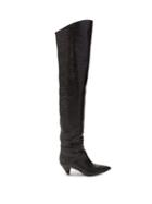 Matchesfashion.com Attico - Crocodile Effect Leather Over The Knee Boots - Womens - Black