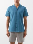 Sunspel - Riviera Cuban-collar Cotton-piqu Shirt - Mens - Blue