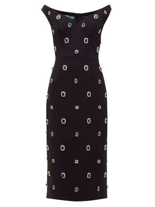Matchesfashion.com Prada - Crystal Embellished Cady Midi Dress - Womens - Black Multi