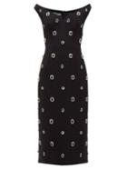 Matchesfashion.com Prada - Crystal Embellished Cady Midi Dress - Womens - Black Multi