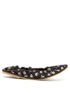Matchesfashion.com Alexachung - Flower Print Canvas Ballet Flats - Womens - Black White