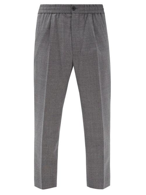 Matchesfashion.com Ami - Cropped Elasticated-waist Wool Trousers - Mens - Grey