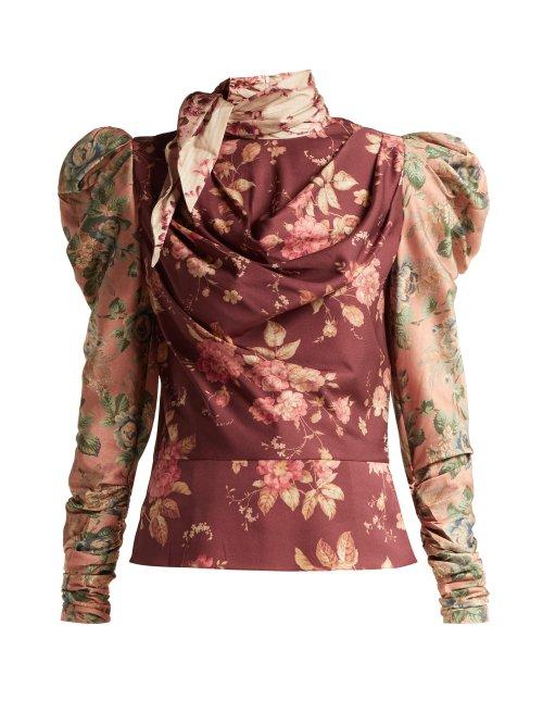 Matchesfashion.com Zimmermann - Tempest Floral Print Silk Blend Twill Blouse - Womens - Multi