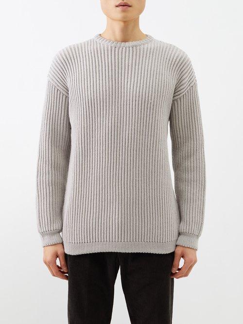 Giorgio Armani - Round-neck Ribbed-wool Sweater - Mens - Light Grey