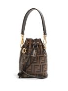 Matchesfashion.com Fendi - Mon Tresor Mini Logo Print Leather Bucket Bag - Womens - Black Brown