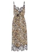 Raey - Watercolour Leopard Lace-trimmed Silk Slip Dress - Womens - Ivory Multi