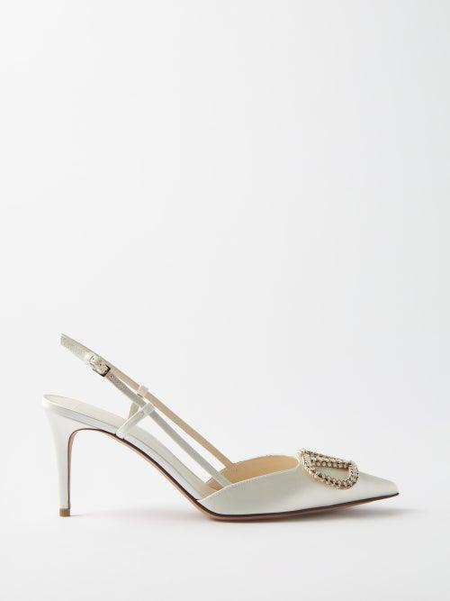 Valentino Garavani - V-logo 80 Slingback Satin Pumps - Womens - Ivory