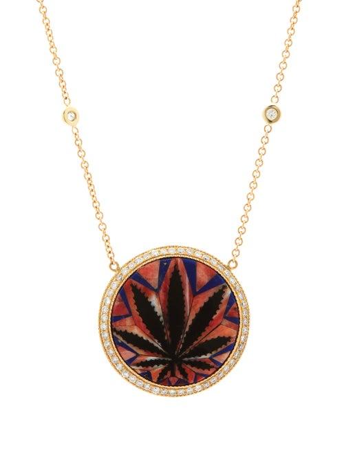 Matchesfashion.com Jacquie Aiche - Sweet Leaf Onyx, Lapis & 14kt Gold Necklace - Womens - Multi