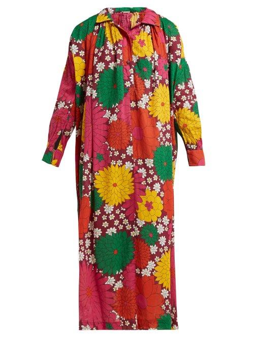 Matchesfashion.com Dodo Bar Or - Vyan Floral Print Cotton Poplin Midi Dress - Womens - Burgundy Print