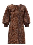 Matchesfashion.com Ganni - Ruffled-collar Leopard-print Poplin Mini Dress - Womens - Brown