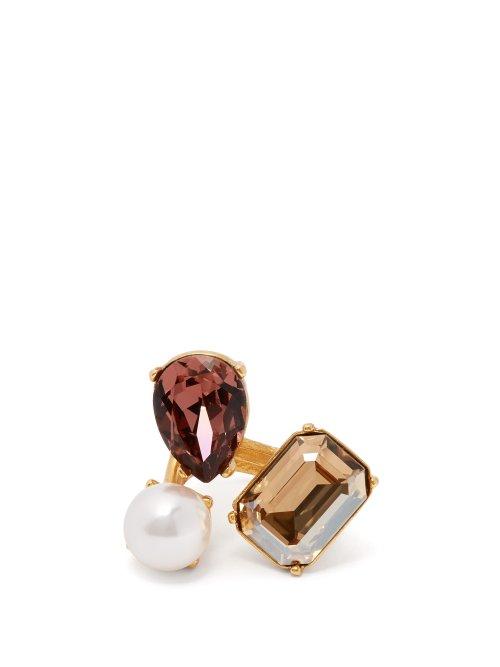 Matchesfashion.com Oscar De La Renta - Crystal And Faux Pearl Ring - Womens - Multi