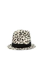 Matchesfashion.com Dolce & Gabbana - Leopard Print Faux Fur Fedora Hat - Womens - White