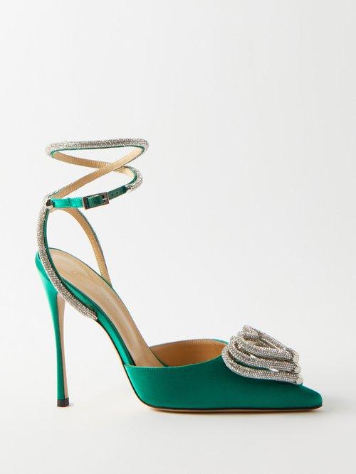 Mach & Mach - Triple Heart 110 Crystal-embellished Satin Pumps - Womens - Green