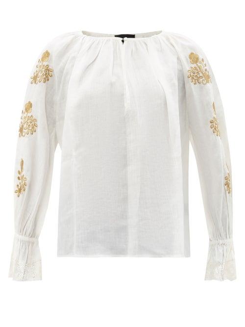 Nili Lotan - Fleurine Floral-embroidered Ramie Blouse - Womens - White