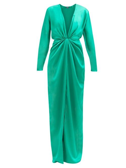 Matchesfashion.com Gauge81 - Shibu V-neck Draped-front Satin Maxi Dress - Womens - Green