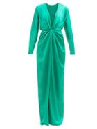 Matchesfashion.com Gauge81 - Shibu V-neck Draped-front Satin Maxi Dress - Womens - Green