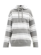 Matchesfashion.com Brunello Cucinelli - Monili-trim Striped Cotton-blend Hooded Sweatshirt - Womens - Grey White