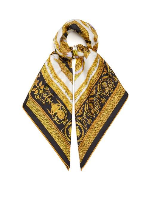 Versace - Baroque-print Silk Scarf - Womens - Black Gold