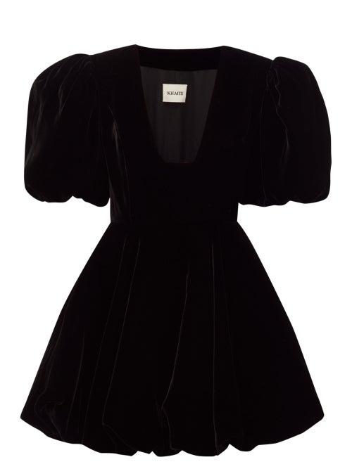 Matchesfashion.com Khaite - Leona Puff-sleeved Velvet Mini Dress - Womens - Black