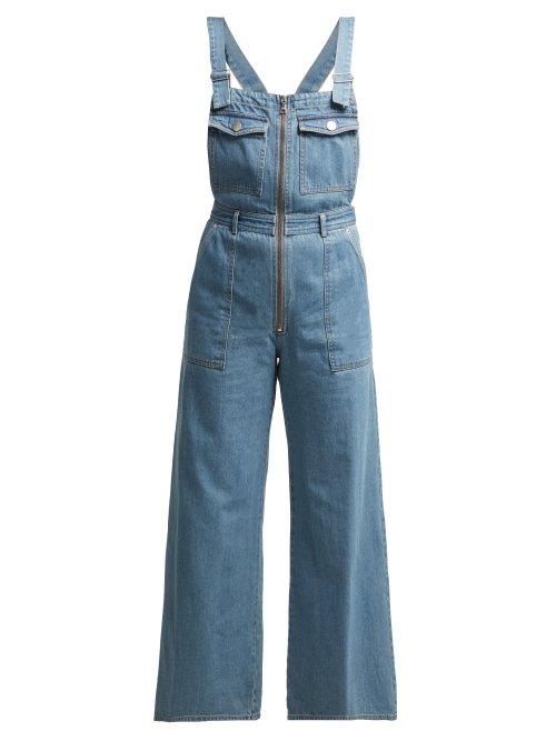 Matchesfashion.com Sea - Washed Denim Wide Leg Cropped Dungarees - Womens - Denim