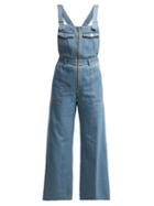 Matchesfashion.com Sea - Washed Denim Wide Leg Cropped Dungarees - Womens - Denim