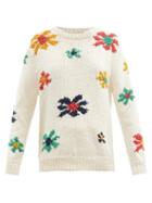 Matchesfashion.com The Elder Statesman - Flower Blast Handknitted Organic-cotton Sweater - Womens - Ivory Multi
