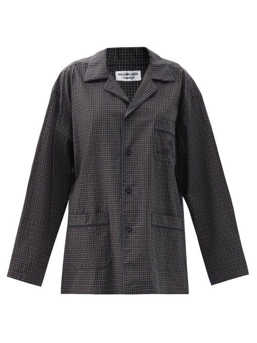 Matchesfashion.com Balenciaga - Logo-embroidered Tartan-poplin Shirt - Womens - Navy Multi