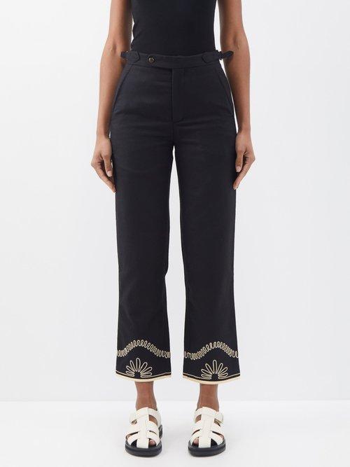 Bode - Floral Cording Wool Trousers - Womens - Black Cream