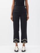 Bode - Floral Cording Wool Trousers - Womens - Black Cream