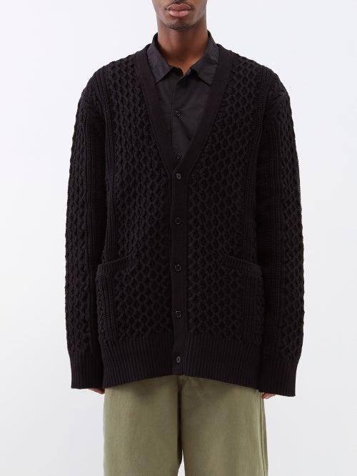 Raey - Oversized Organic Cotton Aran Cardigan - Mens - Black