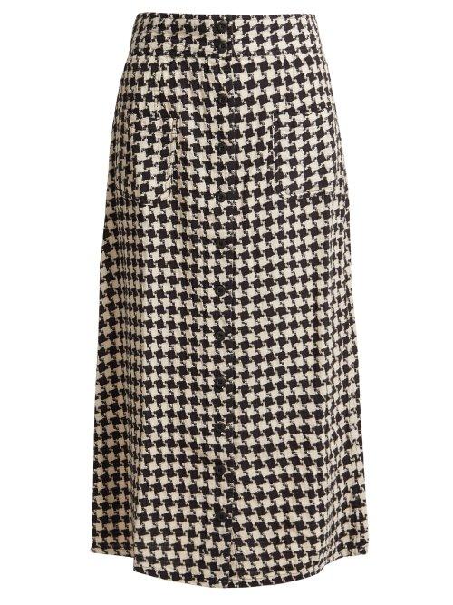 Matchesfashion.com Ace & Jig - Bo Houndstooth Cotton Midi Skirt - Womens - Black White