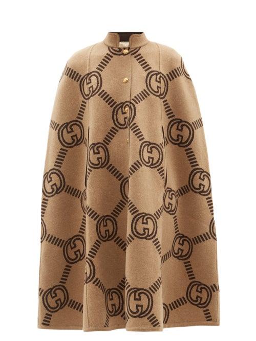 Gucci - Gg-jacquard Wool-blend Cape - Womens - Beige