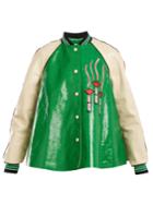 Valentino Lipstick-appliqu Contrast-sleeve Leather Jacket