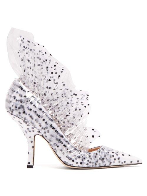 Matchesfashion.com Midnight - Shell Polka Dot Pvc And Tulle Pumps - Womens - White Black