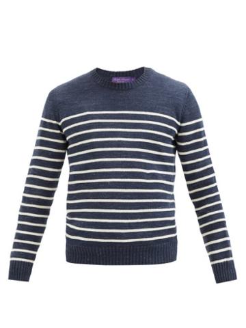 Ralph Lauren Purple Label - Crew-neck Striped Linen-blend Sweater - Mens - Blue White
