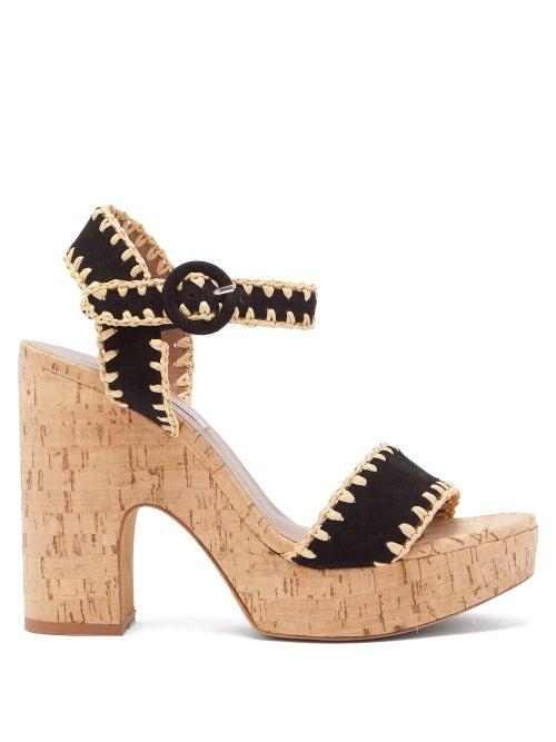 Matchesfashion.com Tabitha Simmons - Elena Whip Suede And Cork Platform Sandals - Womens - Black