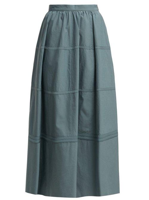 Matchesfashion.com Bottega Veneta - Panelled Cotton And Silk Blend Skirt - Womens - Blue