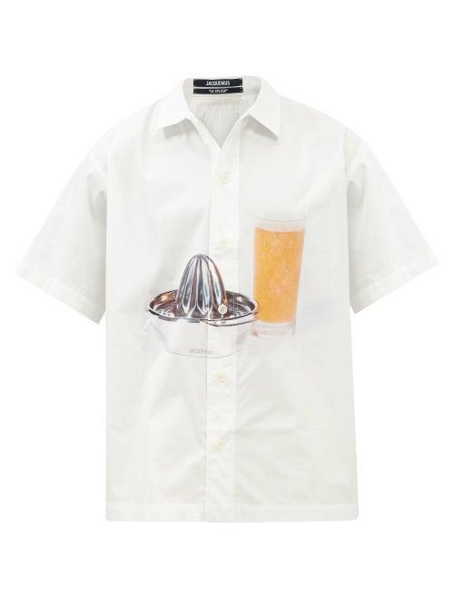 Jacquemus - Moisson Orange-juice Cotton Short-sleeved Shirt - Mens - White Multi
