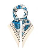 Matchesfashion.com Gucci - Arles Watercolour Floral Print Silk Twill Scarf - Womens - Blue