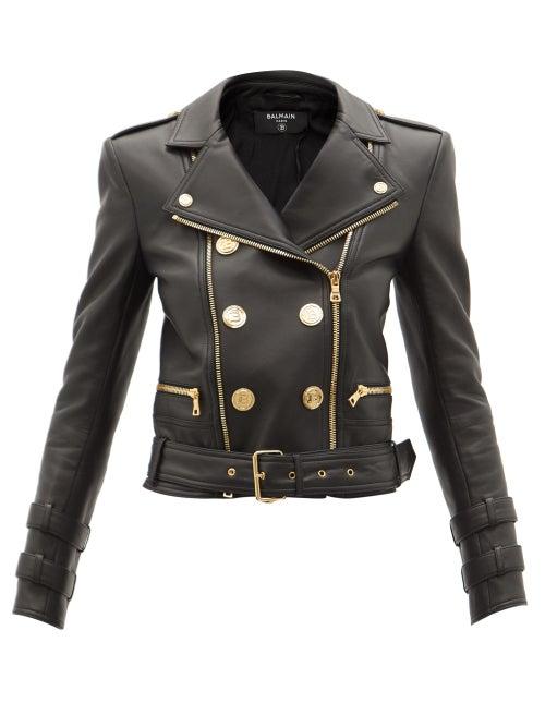 Matchesfashion.com Balmain - Double-breasted Leather Jacket - Womens - Black
