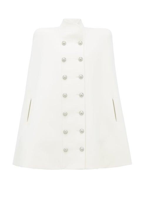 Matchesfashion.com Balmain - Double Breasted Wool Blend Cape - Womens - White