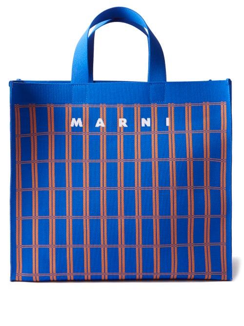 Marni - Shopping Logo-jacquard Tote Bag & Leather Pouch - Womens - Blue Multi